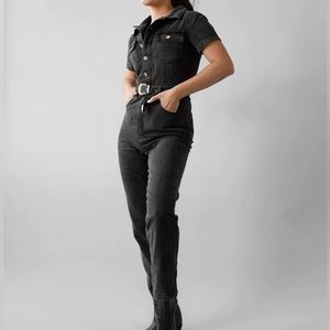 Black Denim Western Jumpsuit